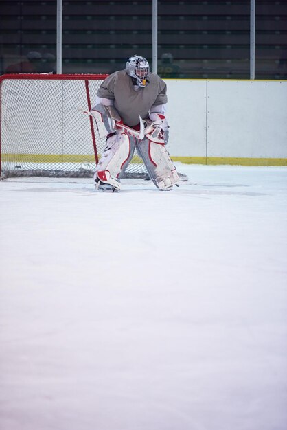 ice hockey player in action kicking with stick