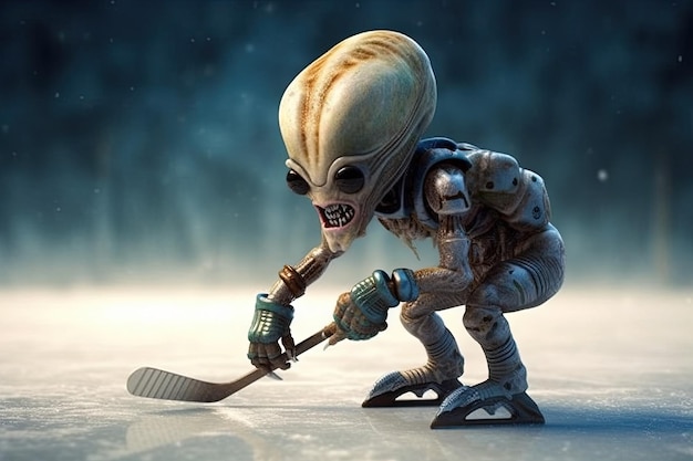 Ice hockey player alien character illustration generative ai