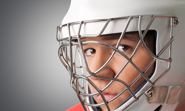 Ice hockey player close-up view