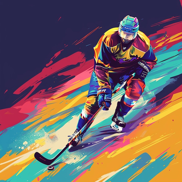 Ice Hockey Player in Fitness Play Colorful Low Profile