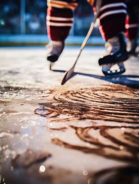 Ice hockey player with stick on a rink