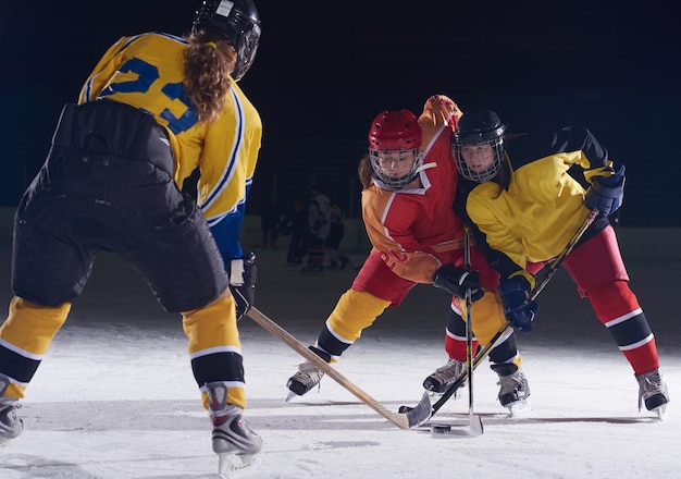 ice hockey sport players in action, business comptetition concpet, teen girls on training