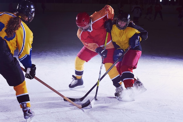 ice hockey sport players in action, business comptetition concpet, teen girls on training