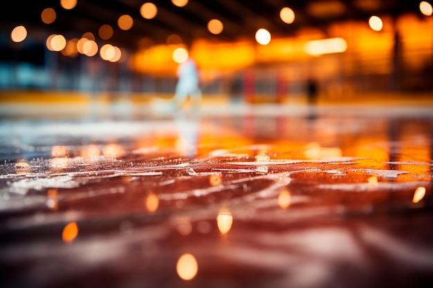 Photo ice hockey stick and hockey stick on ice rink