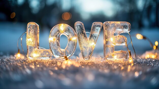 Photo ice illuminated letters forming word love cast a cozy winter glow