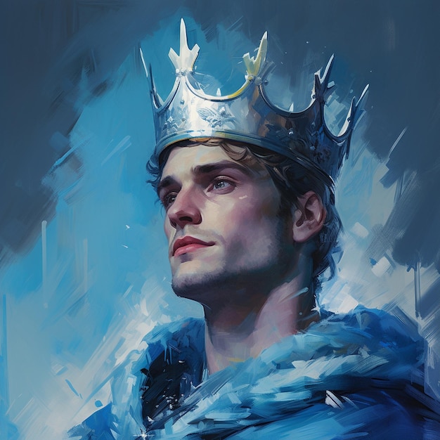 Ice King handsome strong with a blue ice crown blue background