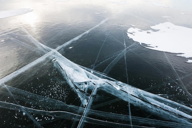 Ice on the lake. Beautiful winter landscape