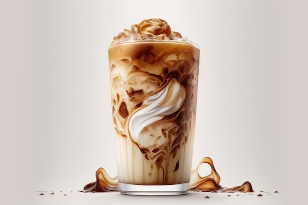 Ice latte coffee cold drink in a glass isolated background illustration Generative AI