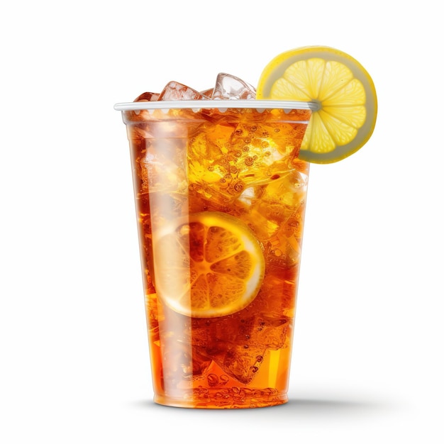 ice lemon tea in plastic glass