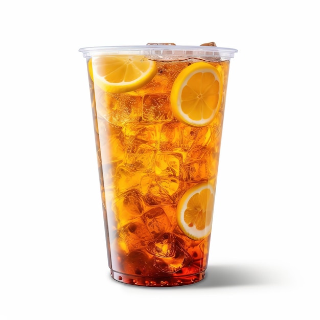 Photo ice lemon tea in plastic glass