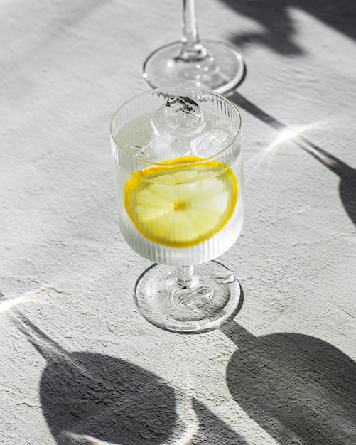 Ледяной лимонад с водой Фотография еды при ярком солнечном свете