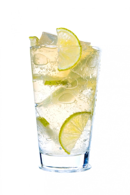 Ice and Lime cocktail isolated on white background