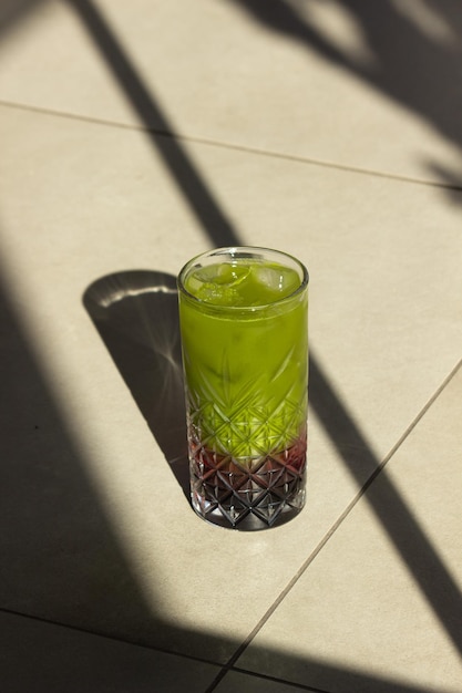 Ice Matcha Tea with Grape Syrup