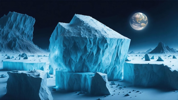 달 남극 표면 지구 배경에 얼음