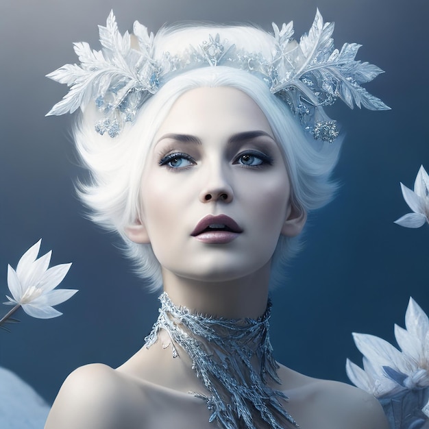 ice queen painting with flowers surreal