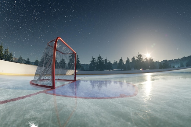 Ice rink arena. around forest and mountains