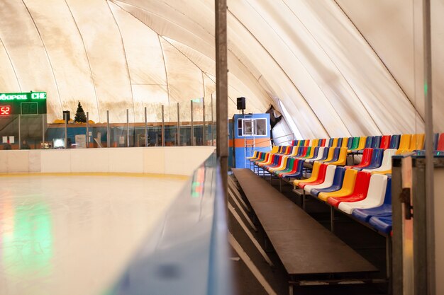 Ice rink multicolored grandstand seats