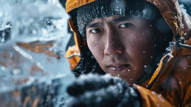 寒さに耐える装備を着た氷の刻家