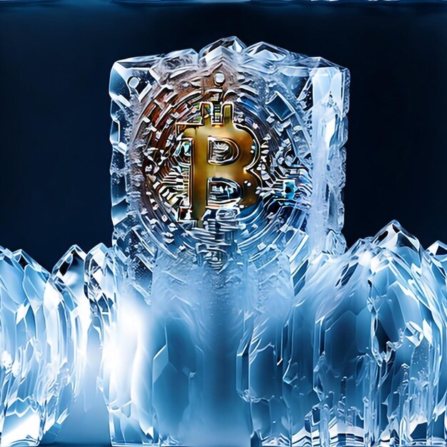 Photo ice sculptures bitcoin ice sculpture intricate detail ai generative