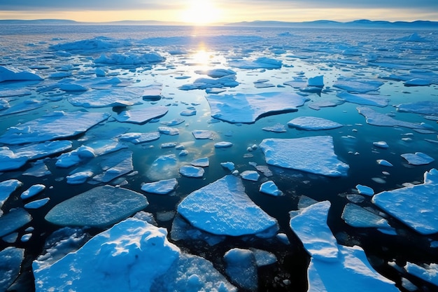 Ice sheets melting in the arctic ocean or waters AI generative