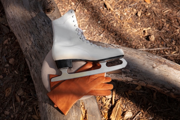 Ice skates outdoors still life