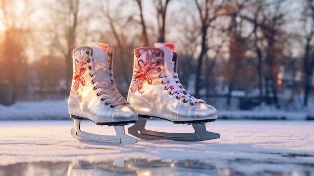 Foto scenario del pattinaggio su ghiaccio e del divertimento invernale