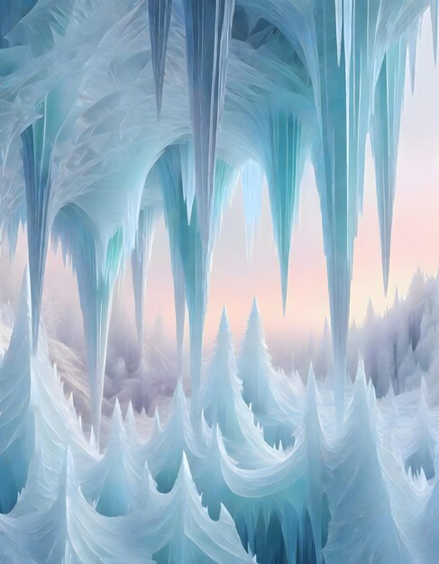 Ice Stalactites in Snowy Landscape Generative AI