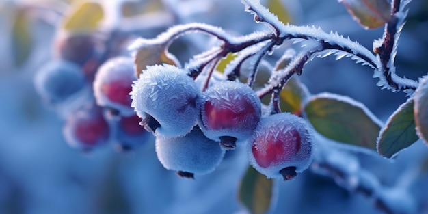 Ice storm trees and berry fruit freeze in winter AI Generated