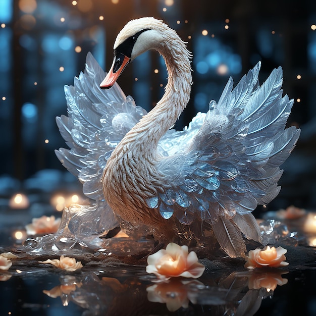 Photo ice_swan_with_snowflakes_in_the_background_cosmic_butter