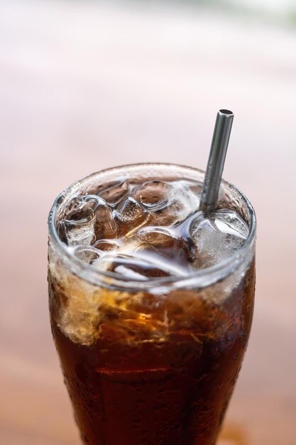 ice tea close up photography with bokeh background premium photo