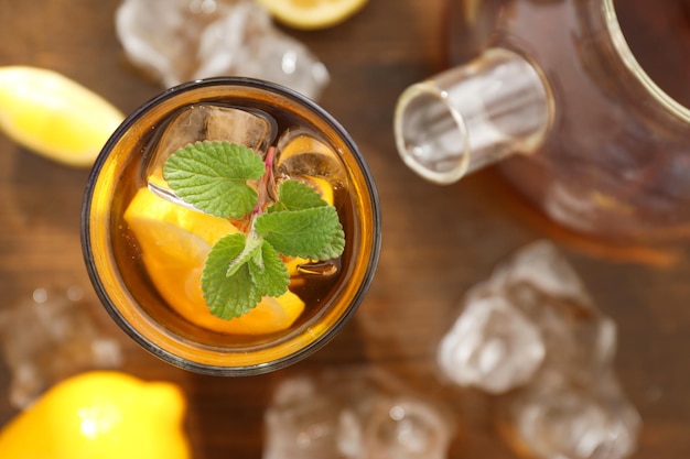 Ice tea drink for refreshing in hot summer weather