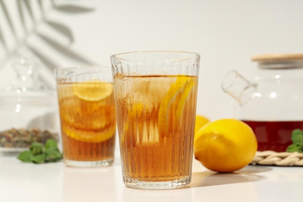 Ice tea drink for refreshing in hot summer weather