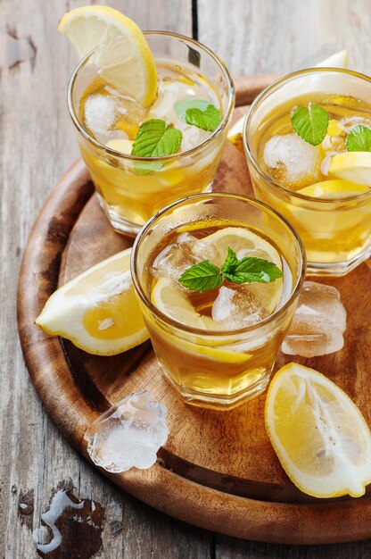 Ice tea with lemon and mint