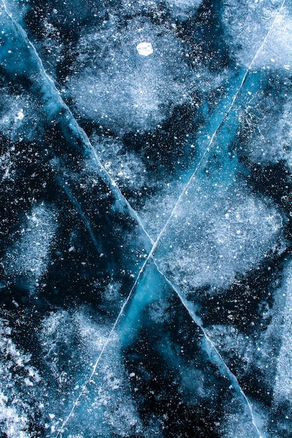 Ice texture on surface of frozen lake, nature background image