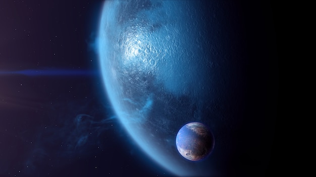 Photo ice type exoplanet with exomoon