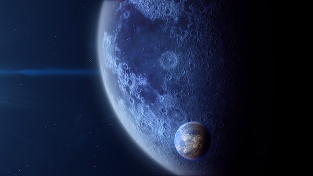 Photo ice type exoplanet with moon