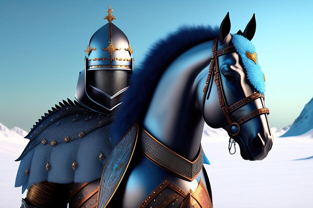 Ice warrior Warrior in the armor of a medieval knight made of ice 3d illustration
