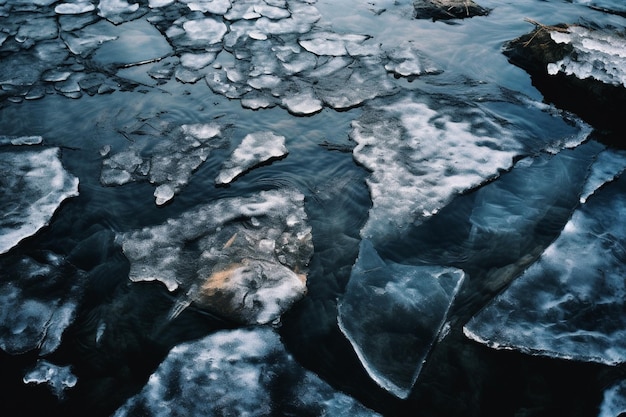 Ice on the water in the river