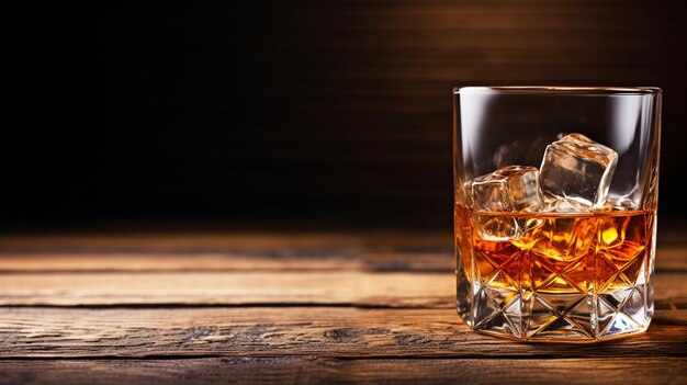 Photo ice in whiskey glasses on a dark background