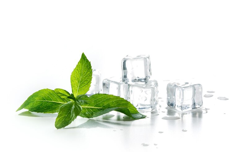 Ice with mint isolated on white