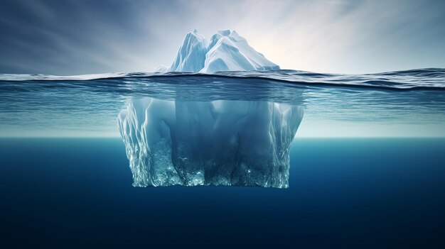 Iceberg in Clear Blue Water Hidden Danger