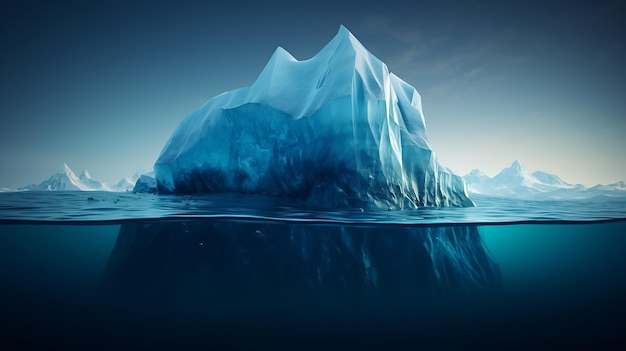 Iceberg in Clear Blue Water with Hidden Danger Below