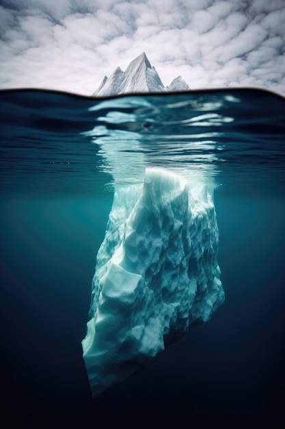 Iceberg in clear blue water