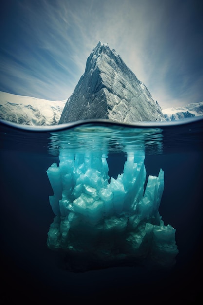 Iceberg in clear blue water