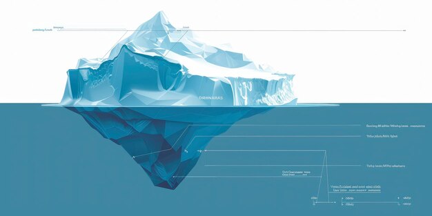 Photo an iceberg diagram with the visible part labeled