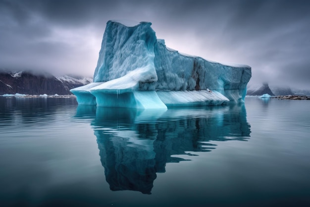 Iceberg floating away from glacier terminus created with generative ai