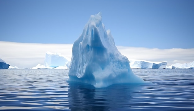 Iceberg Floating in Cloudy Water in the Middle of the Day