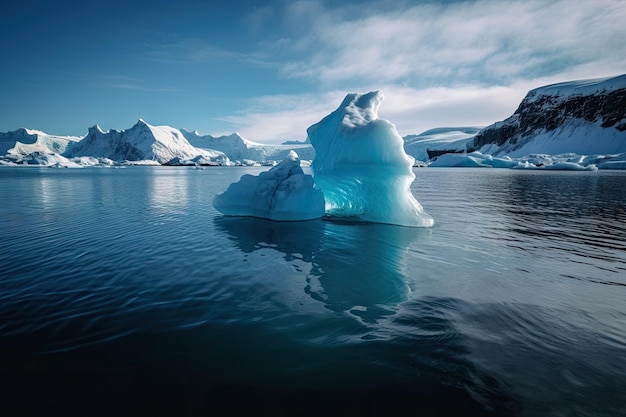 Iceberg floating in the cold river with stark white against blue