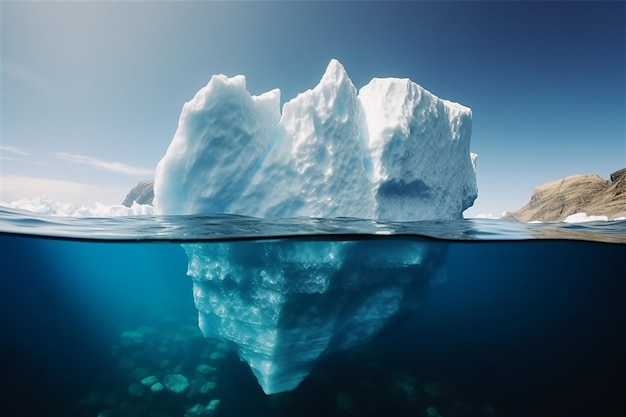 An iceberg is under the water and the water is under it.