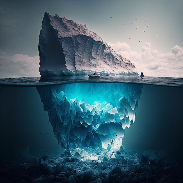 An iceberg is above the water and the word ice is visible on the bottom.